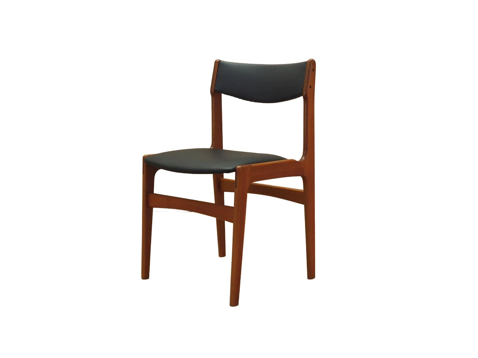 Krzesło, teak brązowy, ekoskóra czarna, Dania, lata 70.