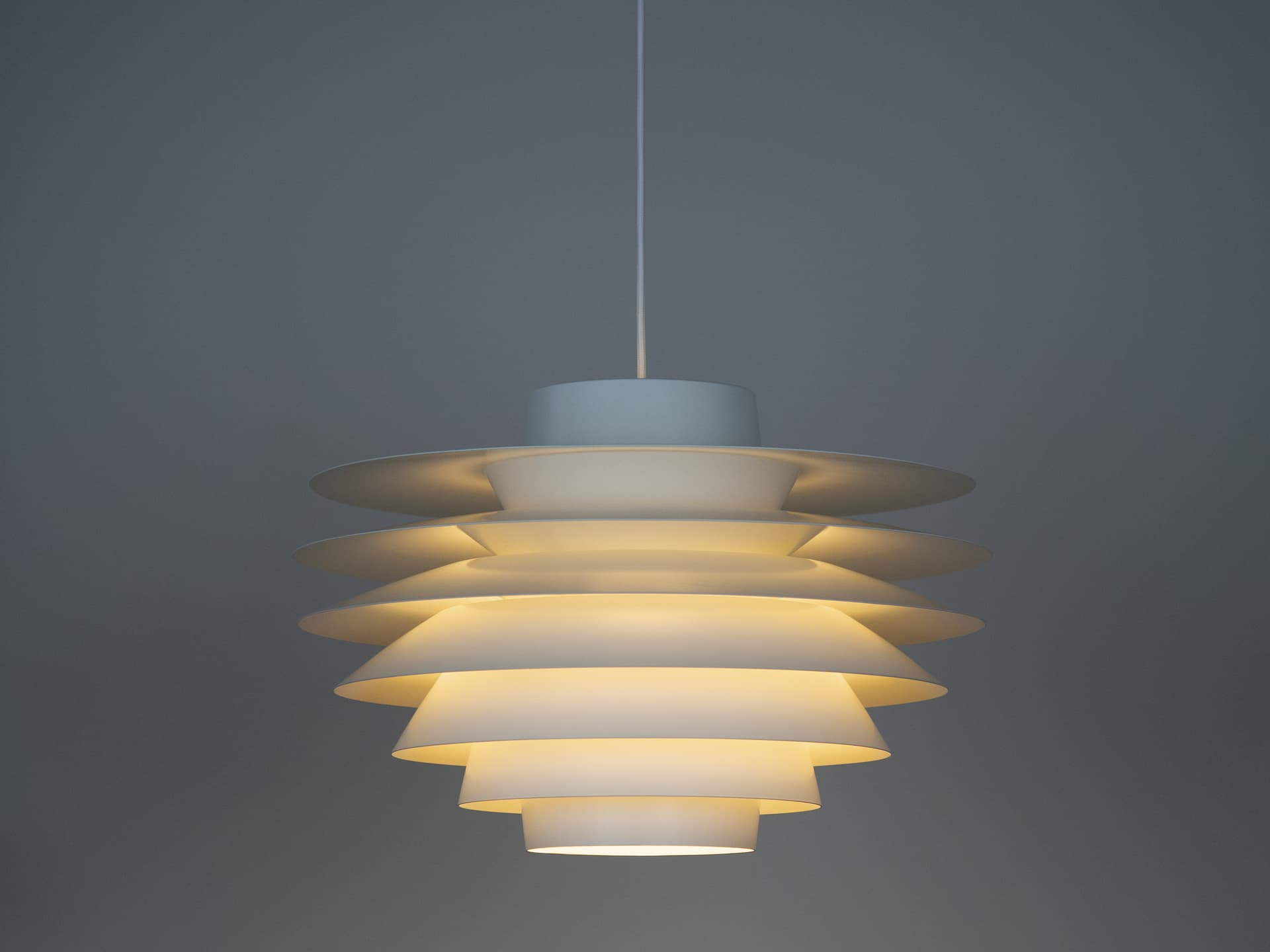 Pair of pendant lamps Verona, white aluminum, by S. Middelboe, Lyfa, Denmark, 1960s. - 290984