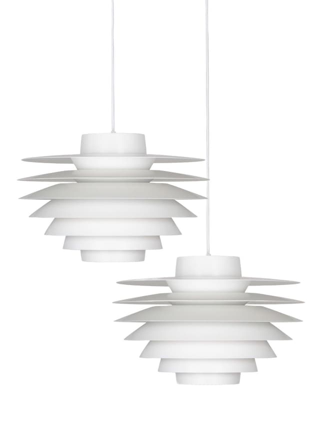 Pair of pendant lamps Verona, white aluminum, by S. Middelboe, Lyfa, Denmark, 1960s. - DIMENSION
