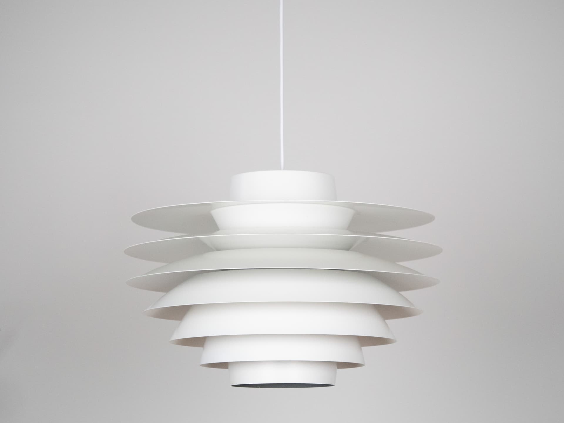 Pair of pendant lamps Verona, white aluminum, by S. Middelboe, Lyfa, Denmark, 1960s. - 290983