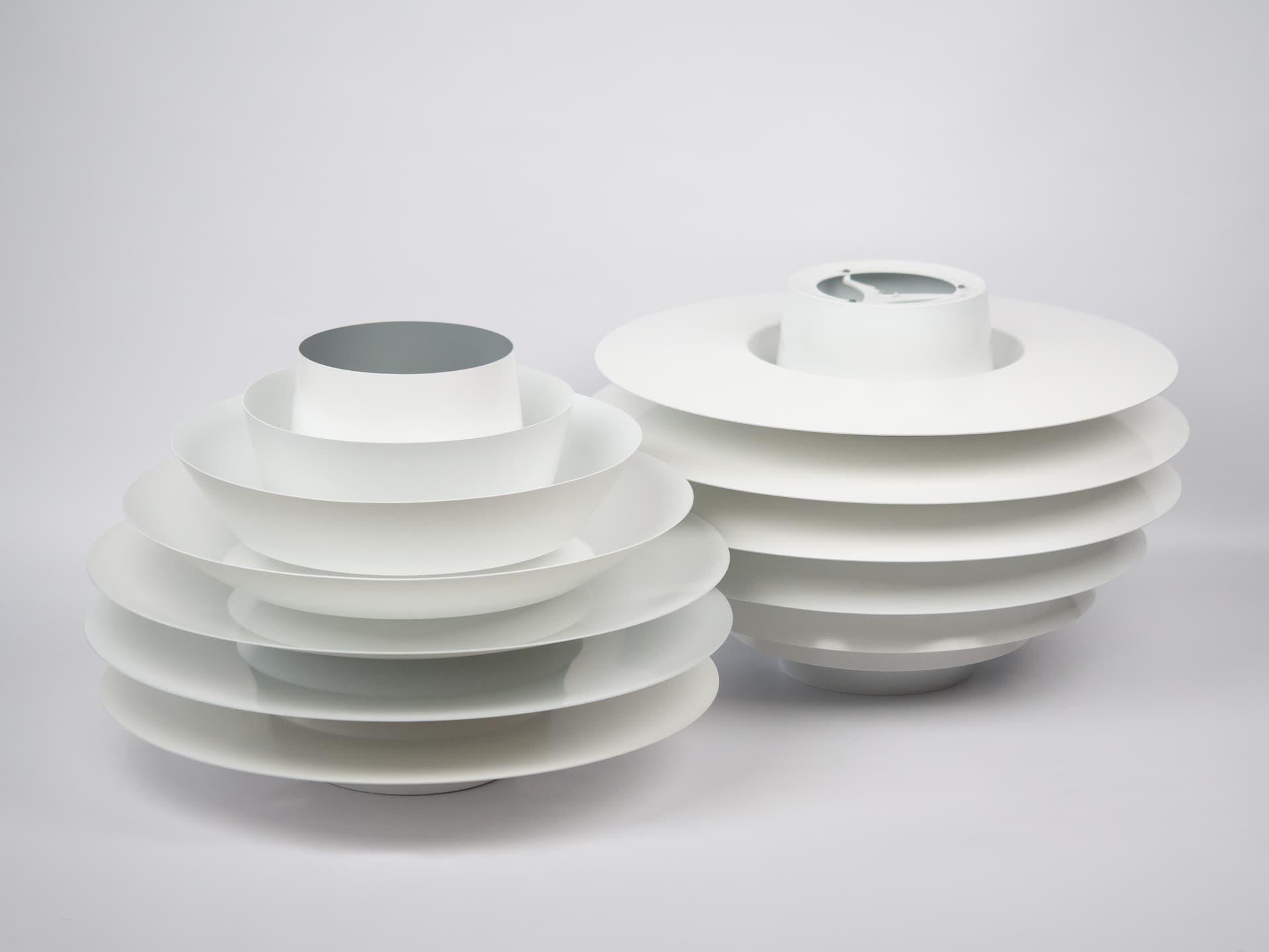 Pair of pendant lamps Verona, white aluminum, by S. Middelboe, Lyfa, Denmark, 1960s. - 290979