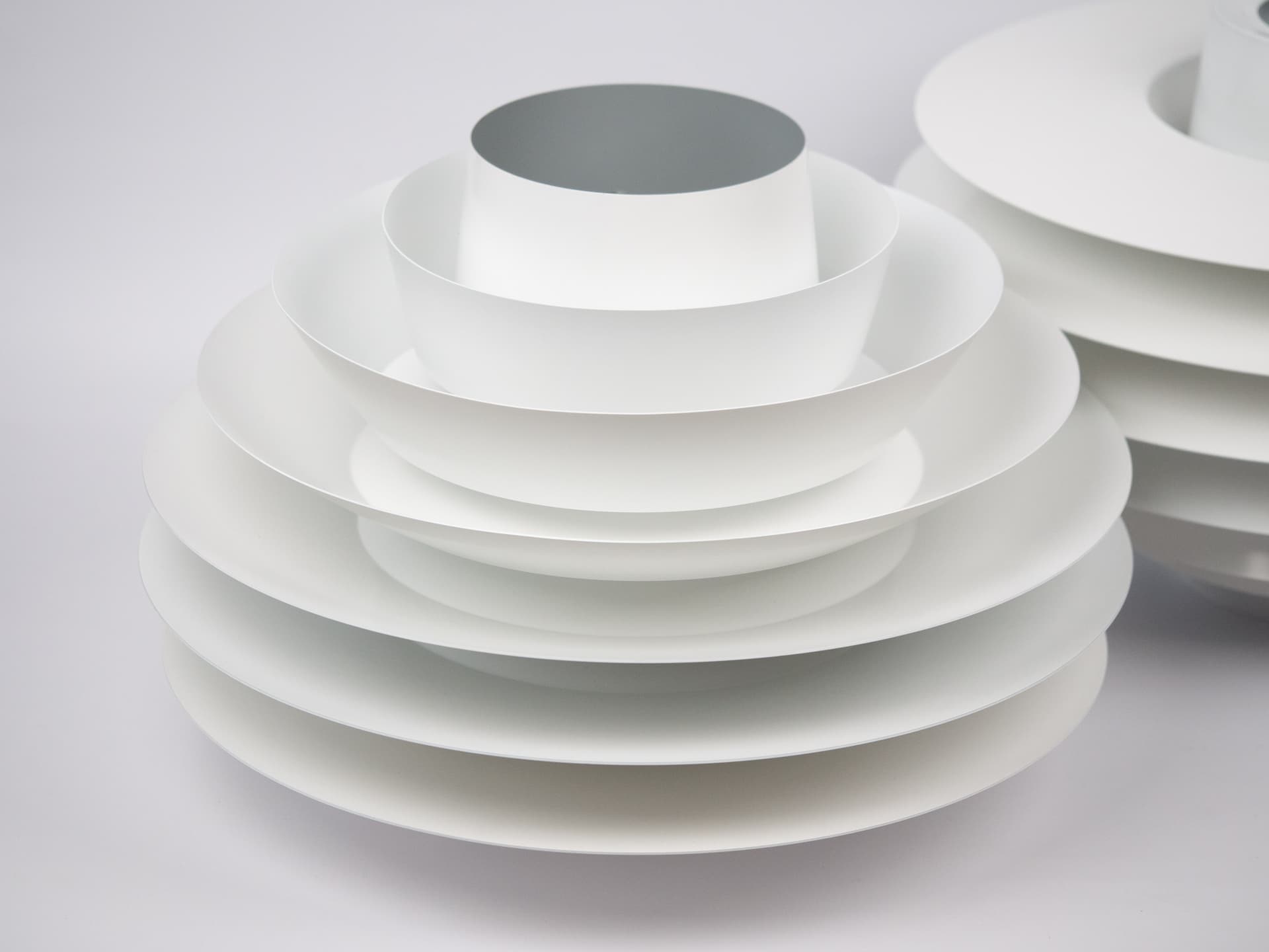 Pair of pendant lamps Verona, white aluminum, by S. Middelboe, Lyfa, Denmark, 1960s. - 290985