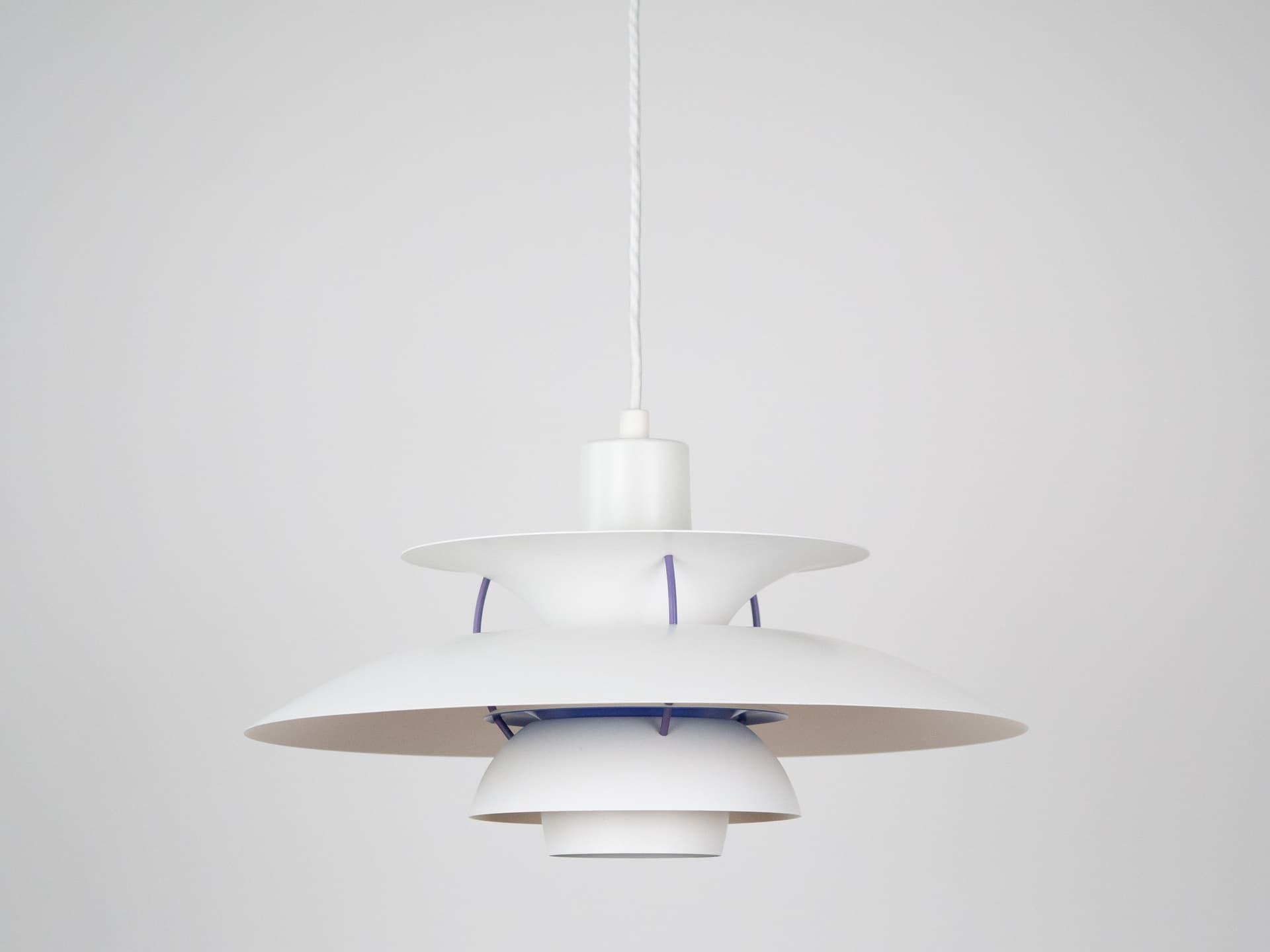 Pendant lamp PH 5, white aluminum, by P. Henningsen, Louis Poulsen, Denmark, 1960s. - 291045