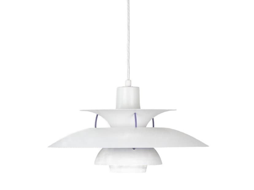 Pendant lamp PH 5, white aluminum, by P. Henningsen, Louis Poulsen, Denmark, 1960s.