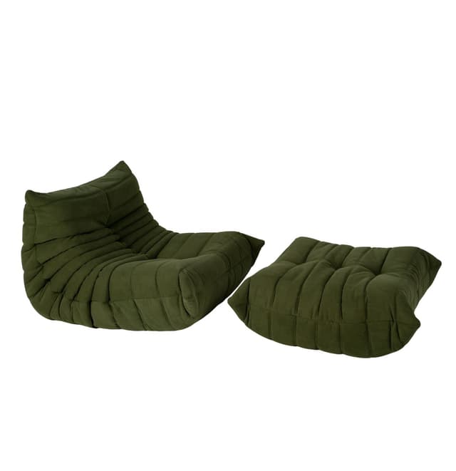 Fotel wypoczynkowy Togo z podnóżkiem, cord loden green - WYMIARY