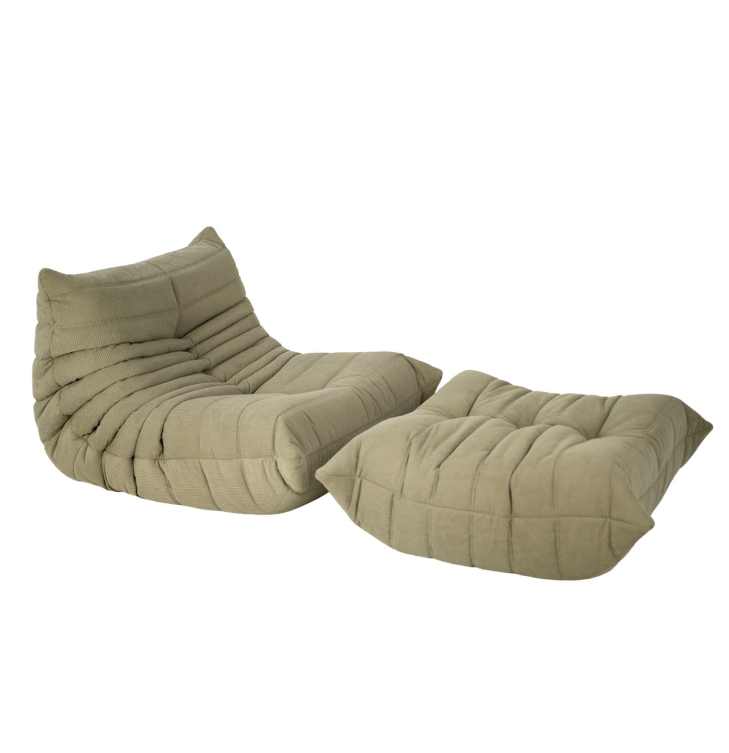 Fotel wypoczynkowy Togo z podnóżkiem, cord sage green