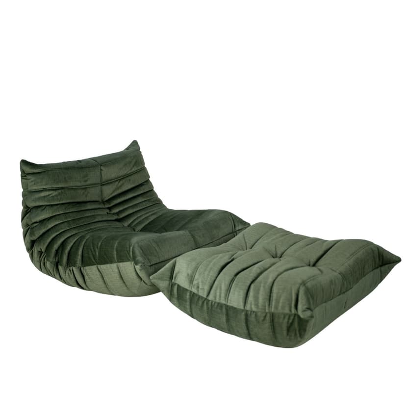 Fotel wypoczynkowy Togo z podnóżkiem, rib velvet moss green