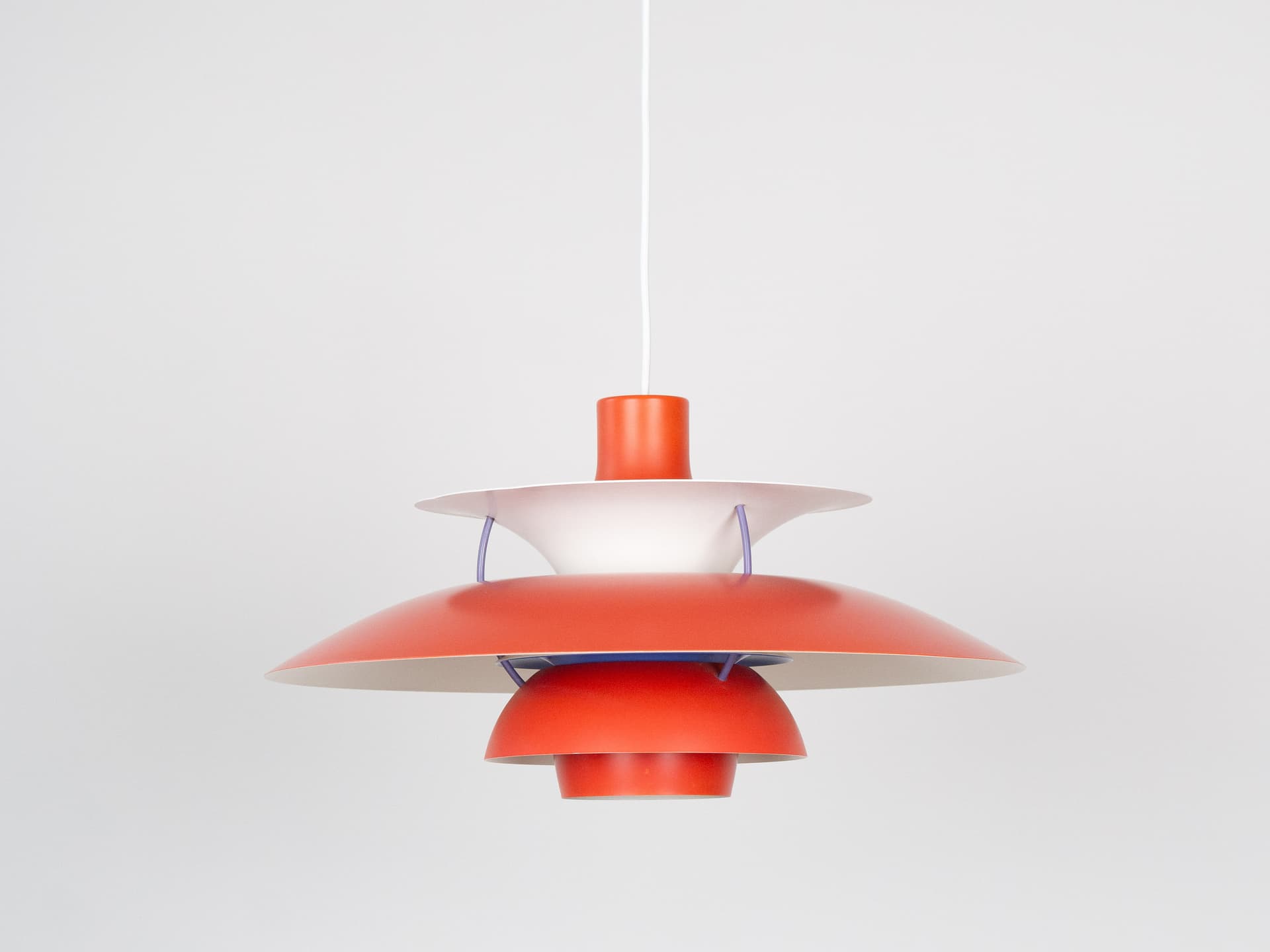 Pendant lamp PH 5, red aluminium, by P. Henningsen, Louis Poulsen, Denmark, 1980s. - 291386