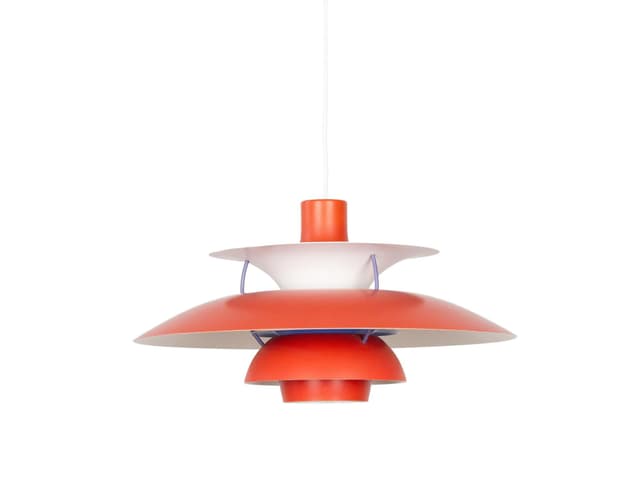 Pendant lamp PH 5, red aluminium, by P. Henningsen, Louis Poulsen, Denmark, 1980s. - DIMENSION