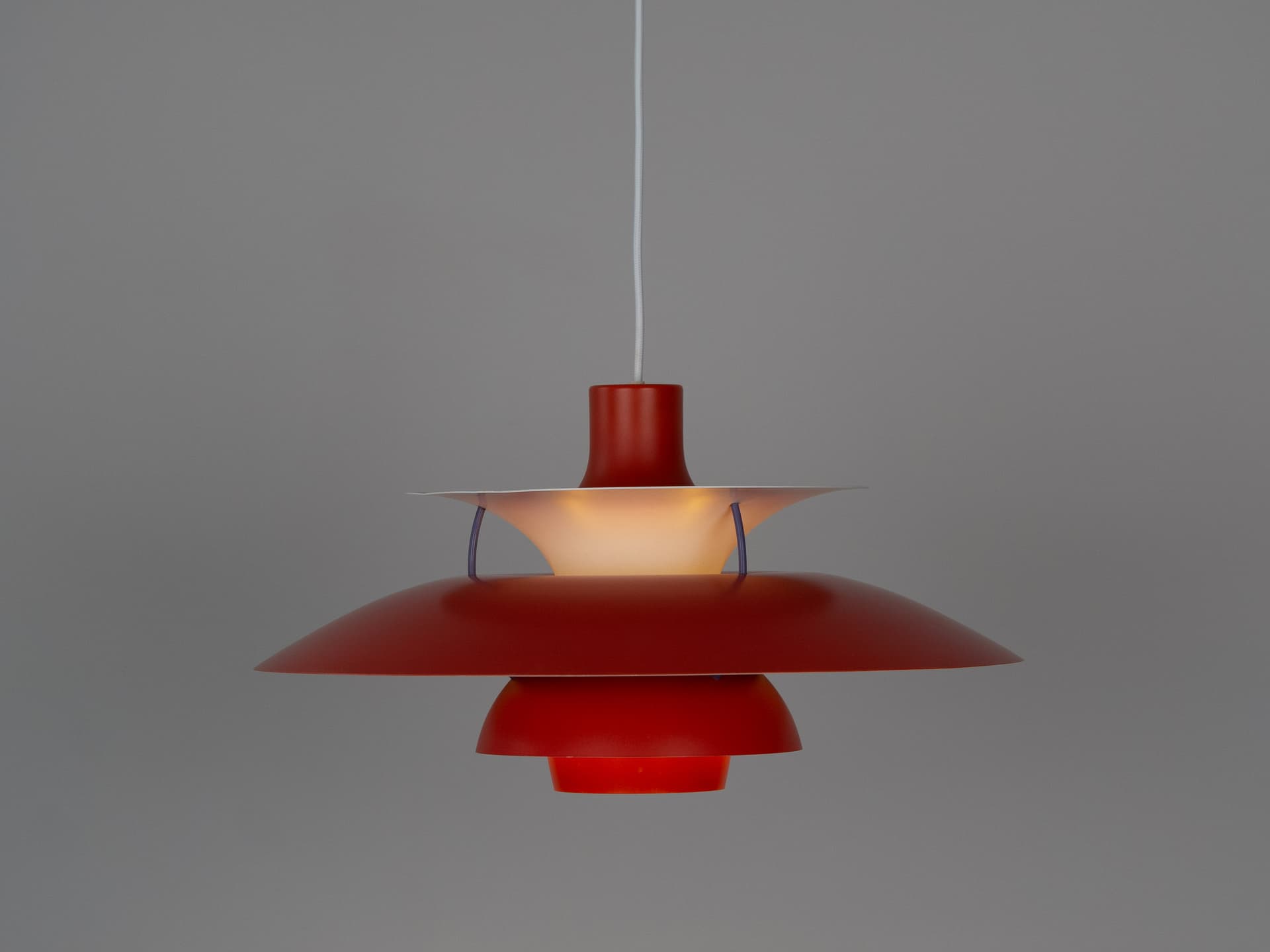 Pendant lamp PH 5, red aluminium, by P. Henningsen, Louis Poulsen, Denmark, 1980s. - 291387