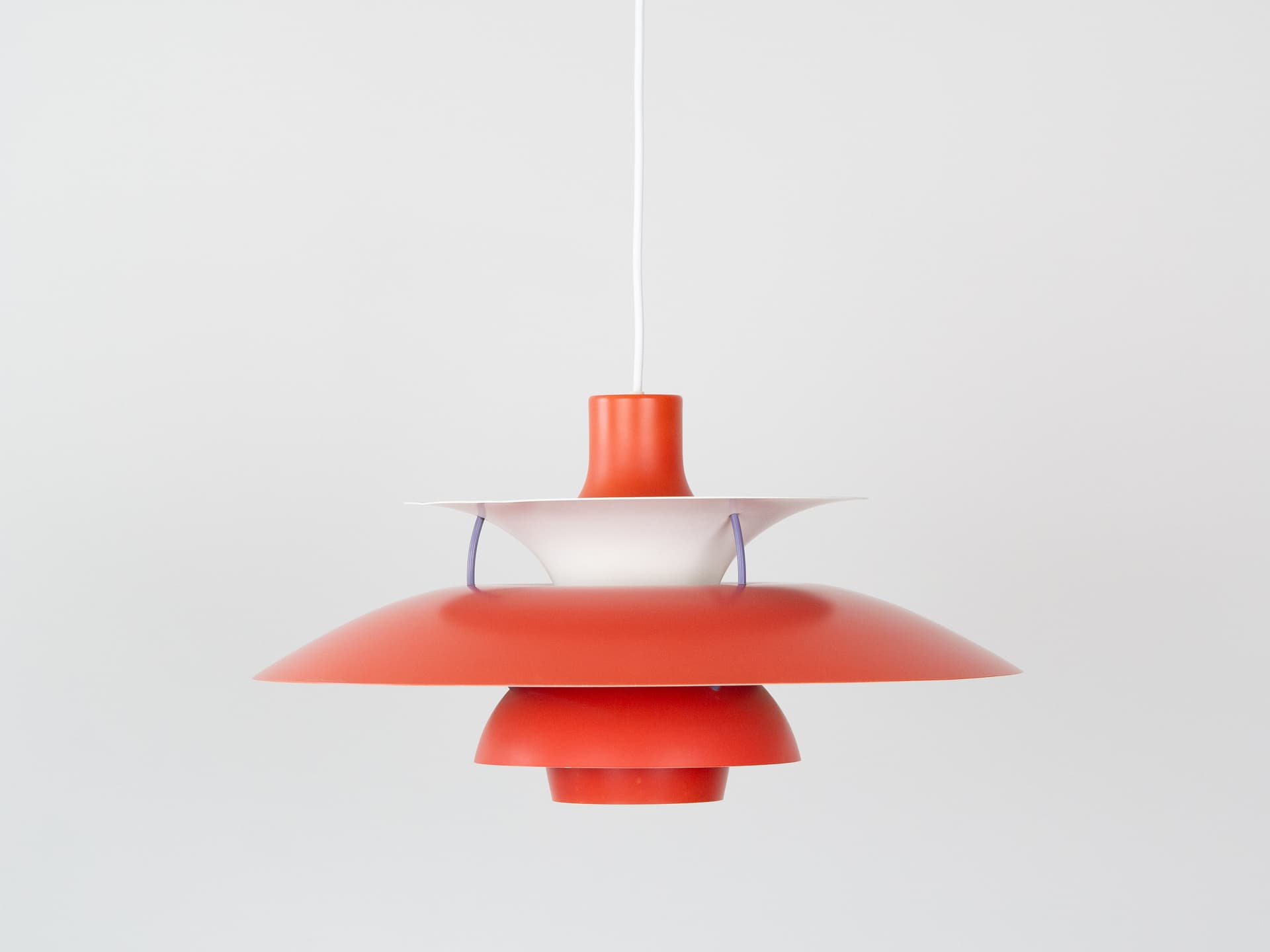 Pendant lamp PH 5, red aluminium, by P. Henningsen, Louis Poulsen, Denmark, 1980s. - 291385