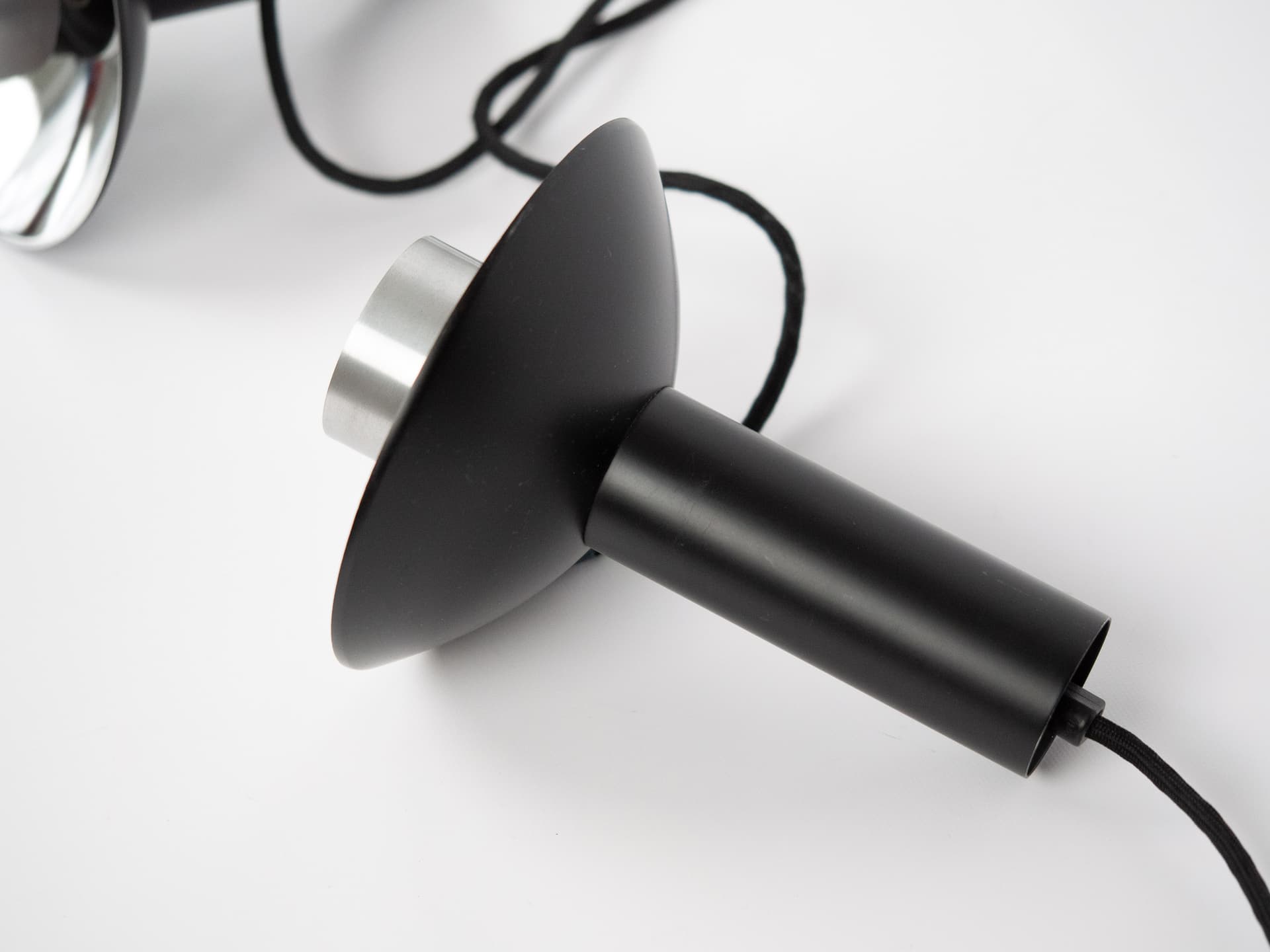 Pair of pendant lamps Louise, black metal, silver aluminum, Louis Poulsen, Denmark, 1970s. - 291433