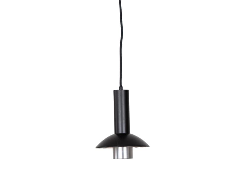 Pair of pendant lamps Louise, black metal, silver aluminum, Louis Poulsen, Denmark, 1970s.