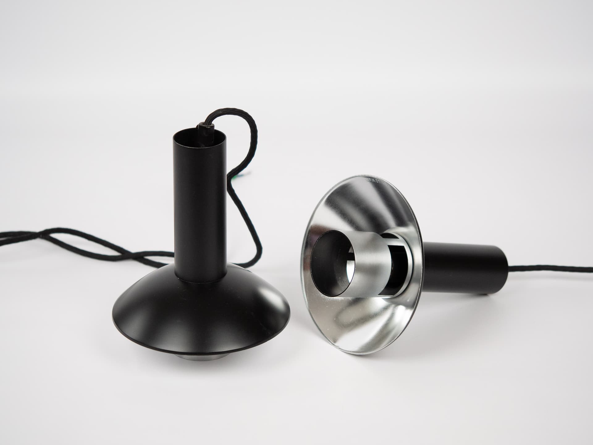Pair of pendant lamps Louise, black metal, silver aluminum, Louis Poulsen, Denmark, 1970s. - 291430