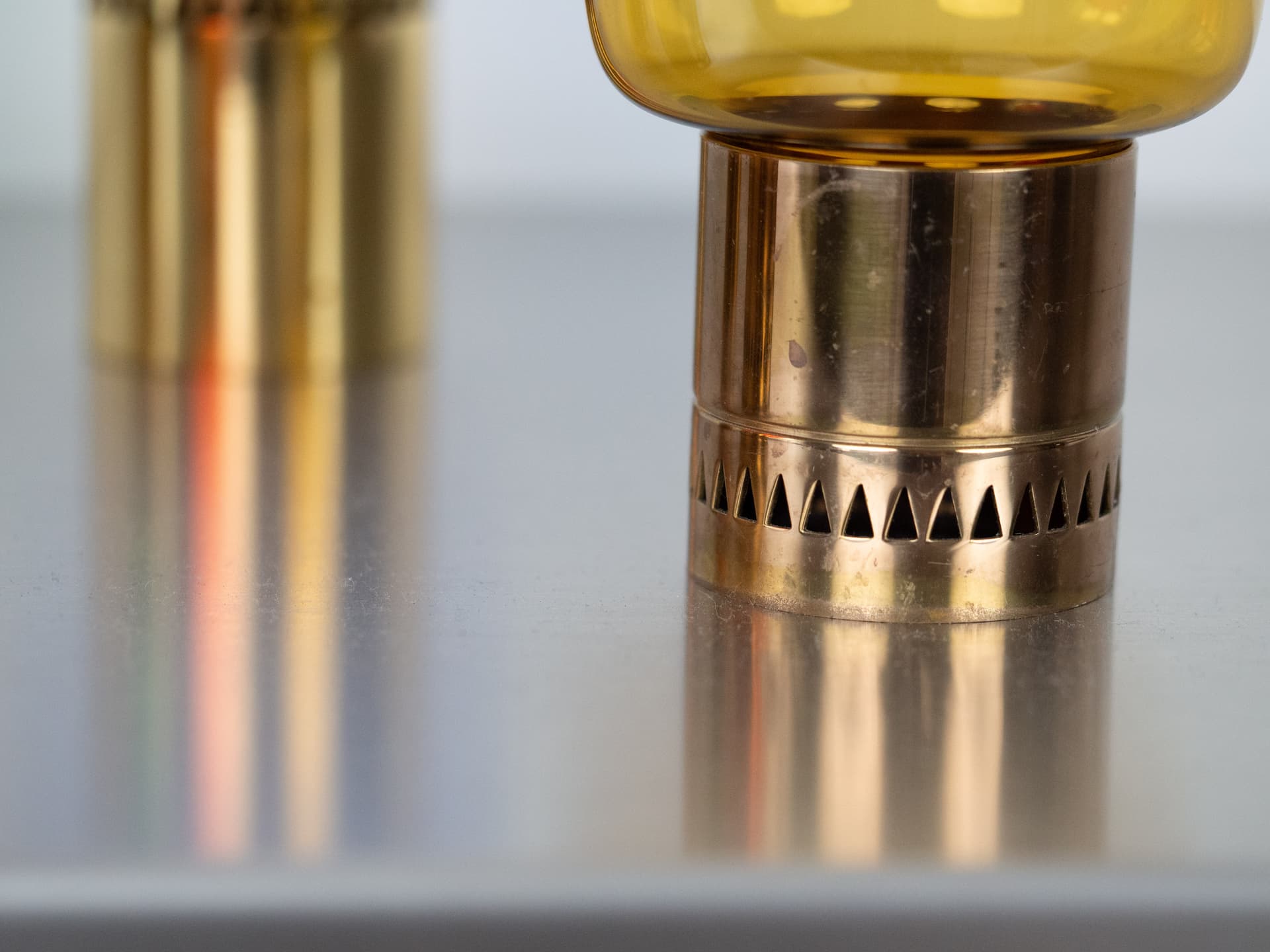 Komplet czterech świeczników Lotta, szkło multikolorowe, mosiądz złoty, proj. H.-A. Jakobsson, Svegards Markaryd, Szwecja, lata 50. - 291454