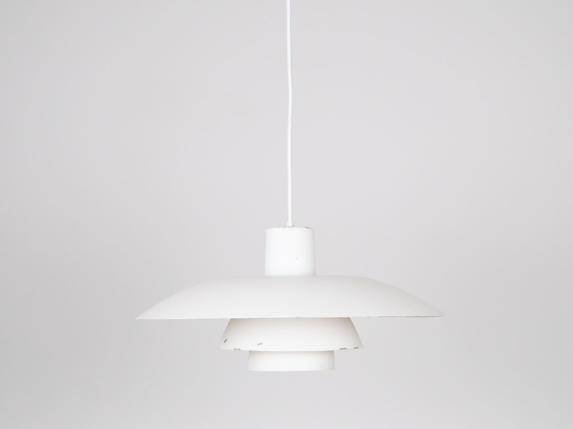 Pendant lamp PH 4/3, white aluminum, by P. Henningsen, Louis Poulsen, Denmark, 1980s. - 291470