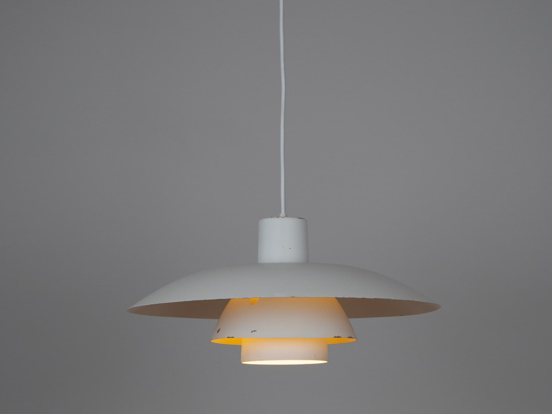 Pendant lamp PH 4/3, white aluminum, by P. Henningsen, Louis Poulsen, Denmark, 1980s. - 291474