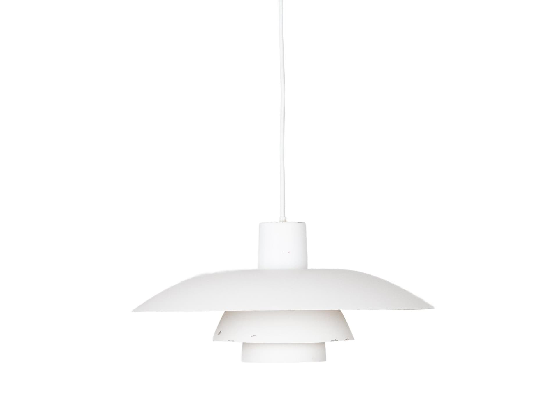 Pendant lamp PH 4/3, white aluminum, by P. Henningsen, Louis Poulsen, Denmark, 1980s.
