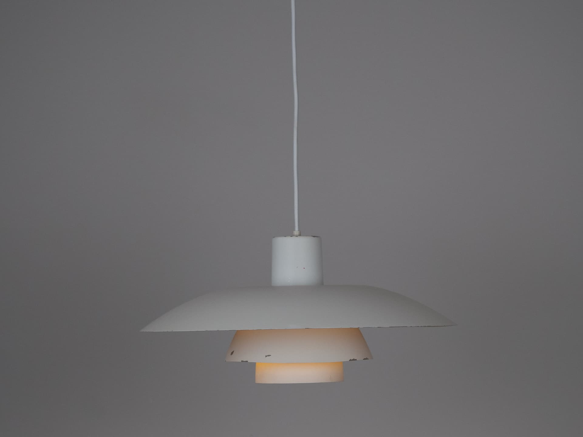 Pendant lamp PH 4/3, white aluminum, by P. Henningsen, Louis Poulsen, Denmark, 1980s. - 291473