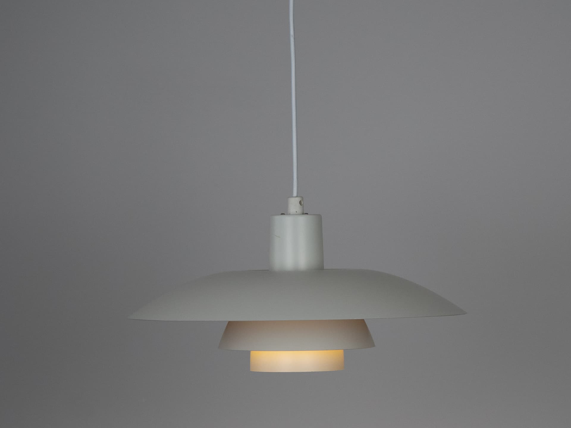 Pendant lamp PH 4/3, white aluminum, by P. Henningsen, Louis Poulsen, Denmark, 1980s. - 291498