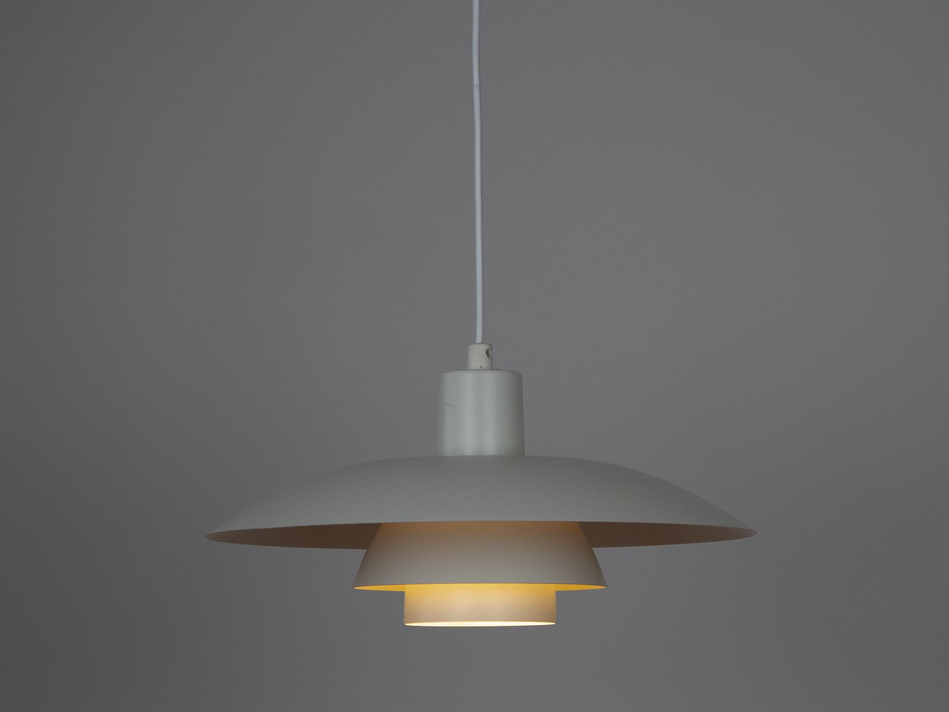 Pendant lamp PH 4/3, white aluminum, by P. Henningsen, Louis Poulsen, Denmark, 1980s. - 291495