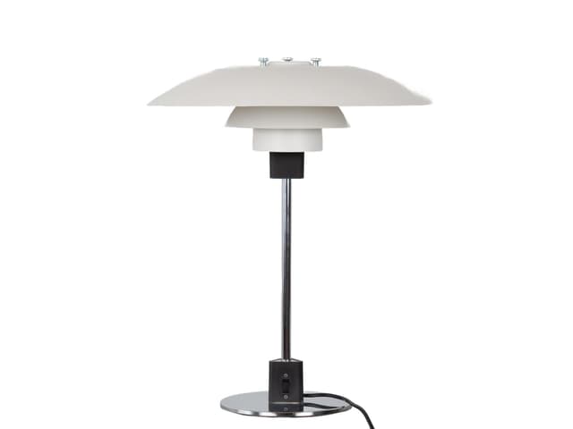 Table lamp PH 4/3, white metal, chrome, by P. Henningsen, Louis Poulsen, Denmark, 1970s. - DIMENSION