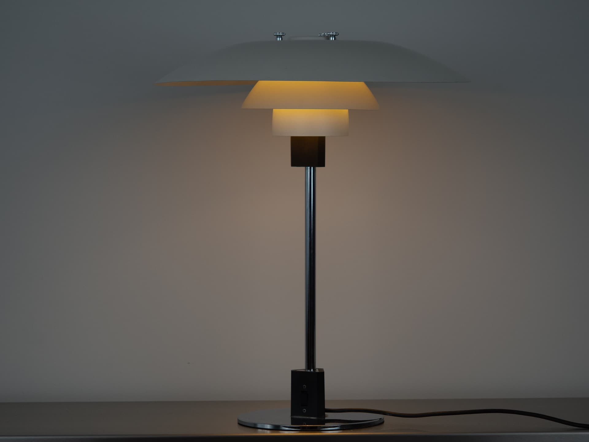 Table lamp PH 4/3, white metal, chrome, by P. Henningsen, Louis Poulsen, Denmark, 1970s. - 291527