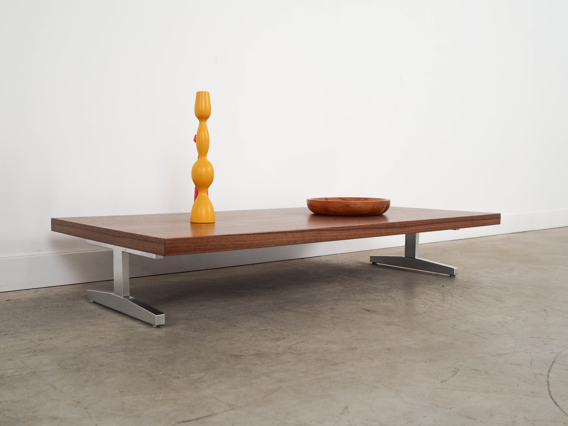 Coffee table, brown walnut, brushed silver steel, Denmark, 1980s. - 291545