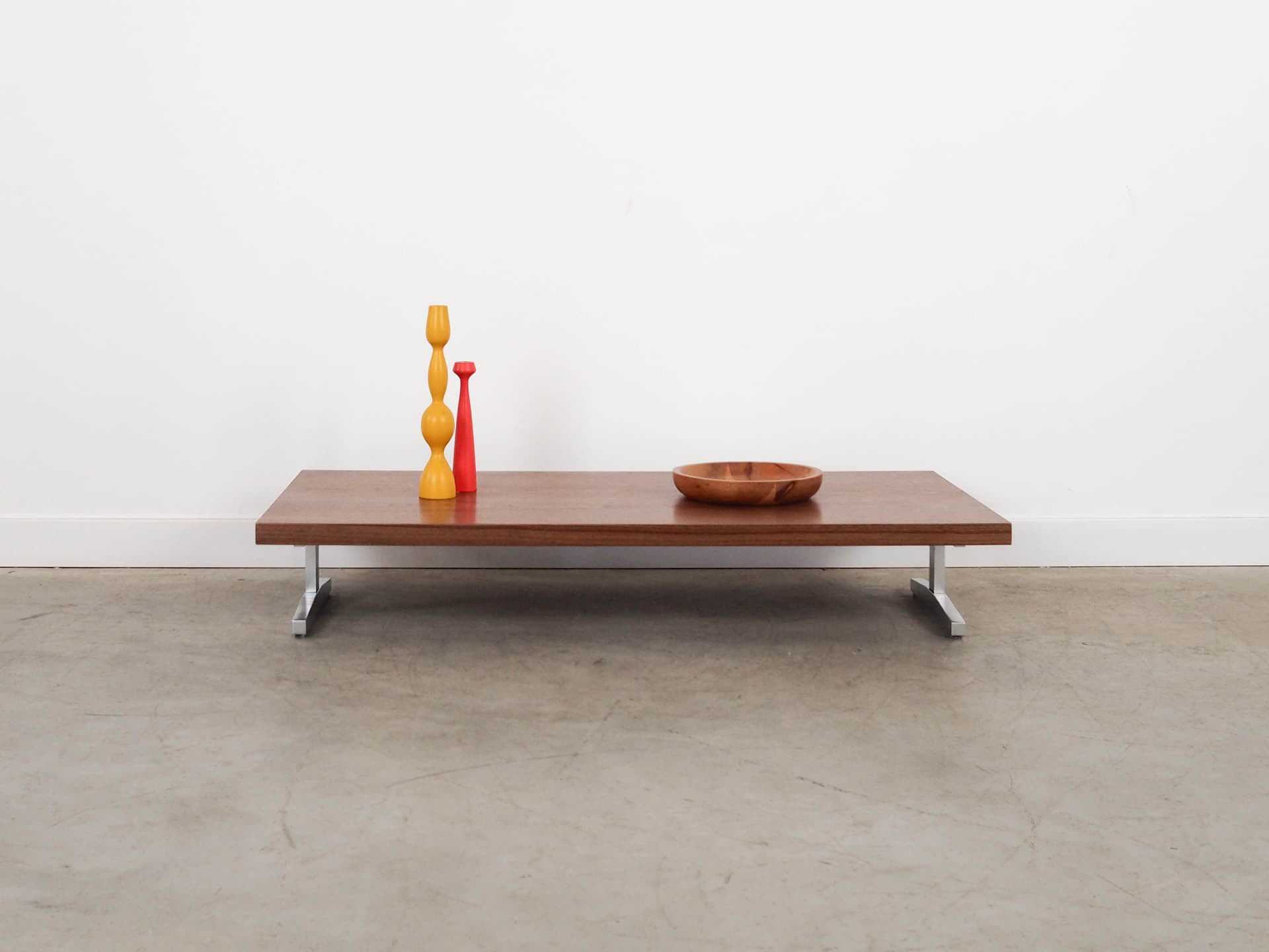 Coffee table, brown walnut, brushed silver steel, Denmark, 1980s. - 291544