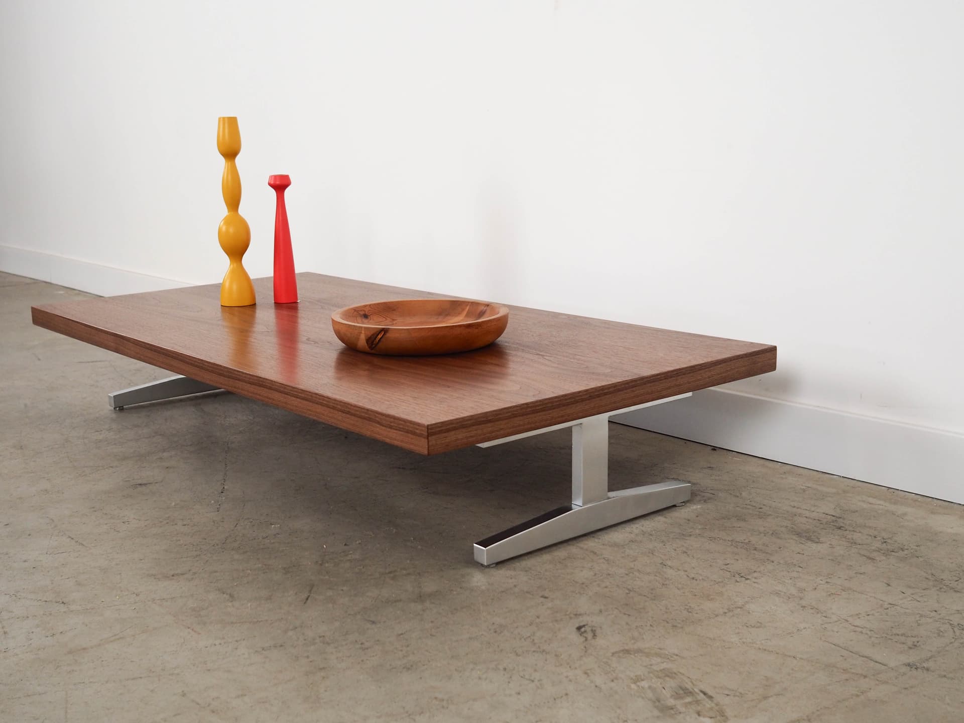 Coffee table, brown walnut, brushed silver steel, Denmark, 1980s. - 291546
