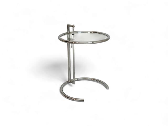 Stolik pomocniczy wg proj. E-1027, h 62-100 cm, szkło, metal - WYMIARY