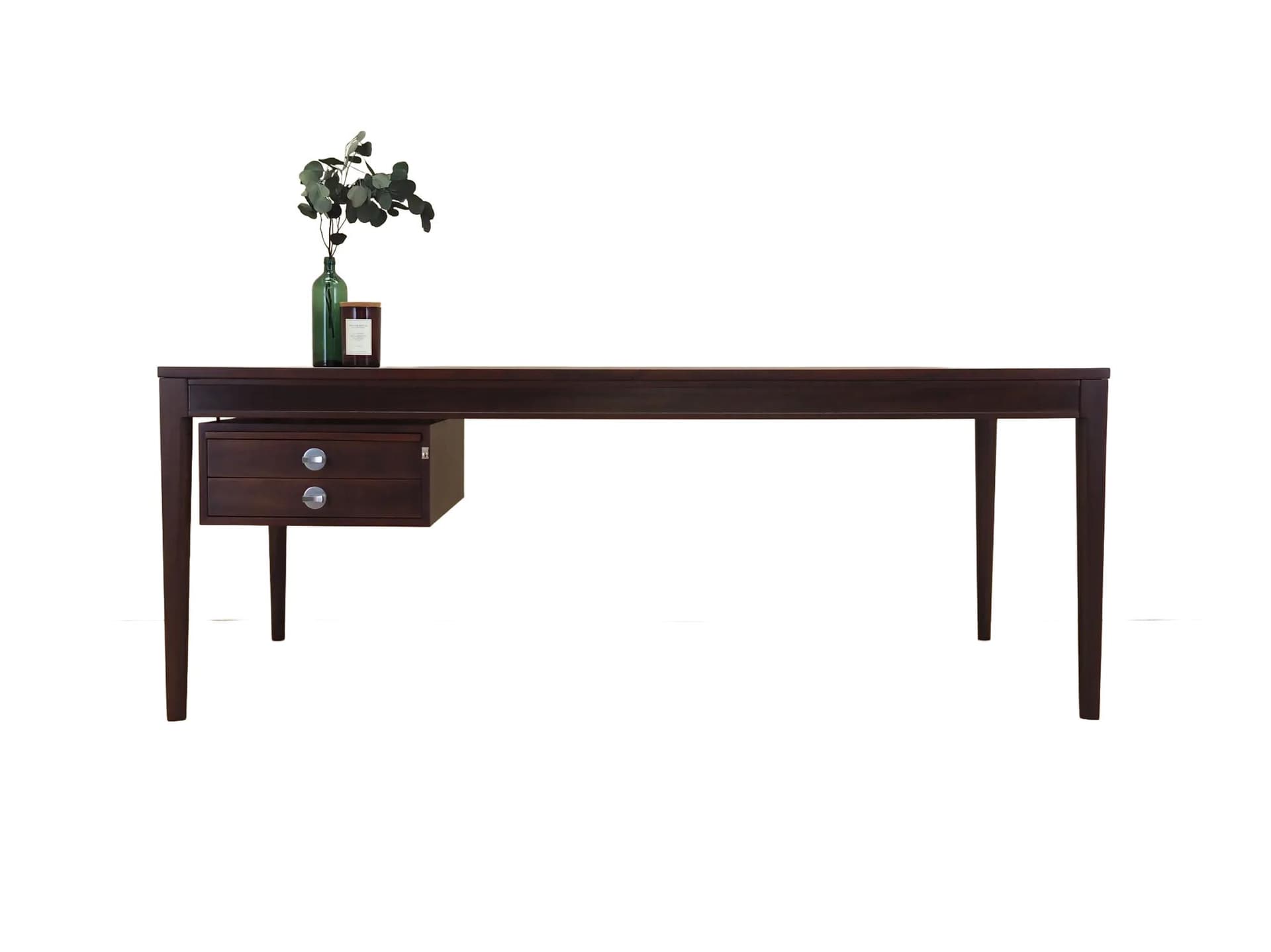 Mahogany desk, brown, mahogany, by F. Juhl, Denmark, 1970s.