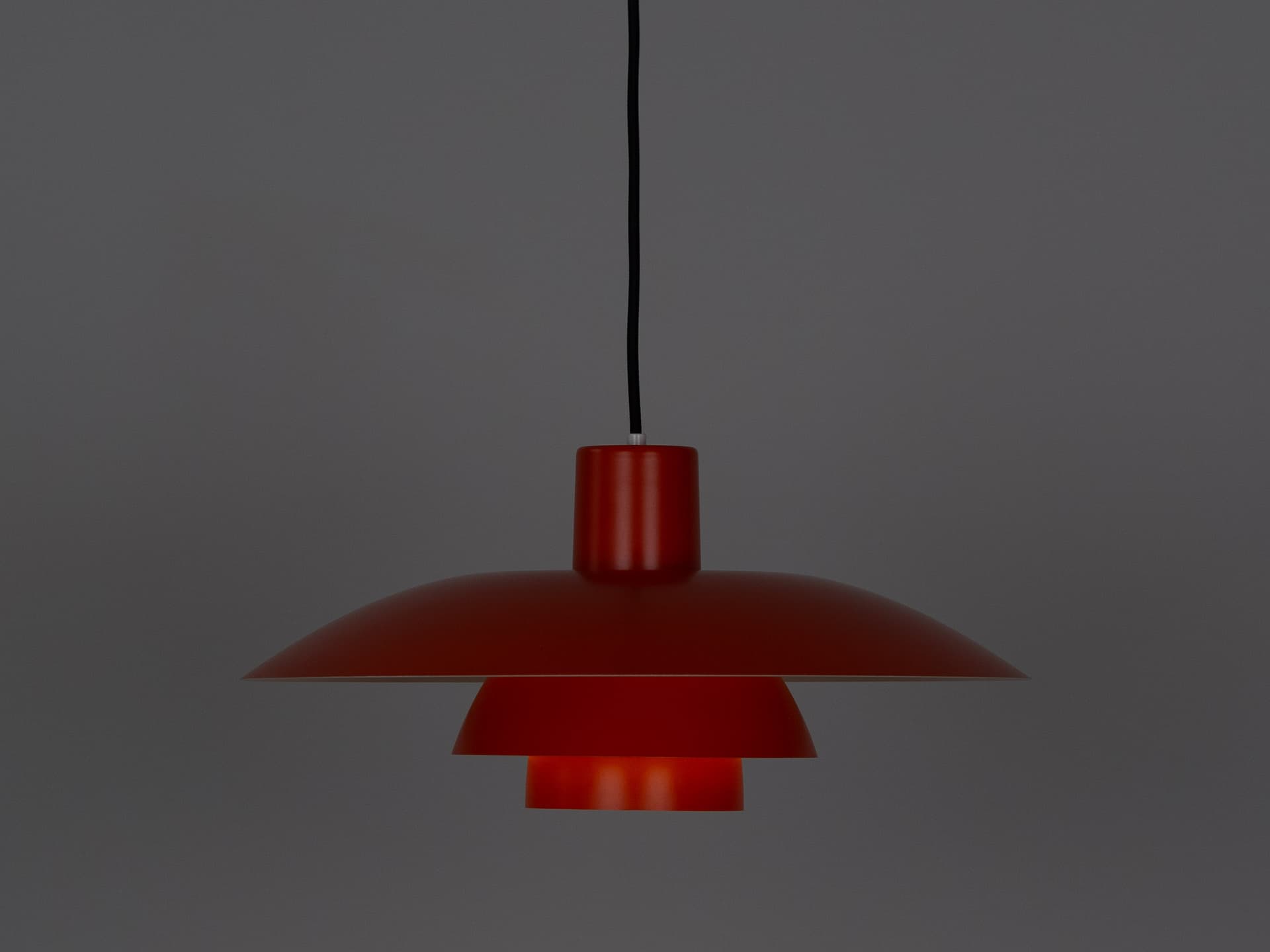 Pendant lamp PH 4/3, red orange, aluminum, by P. Henningsen, Louis Poulsen, Denmark, 1980s. - 291662