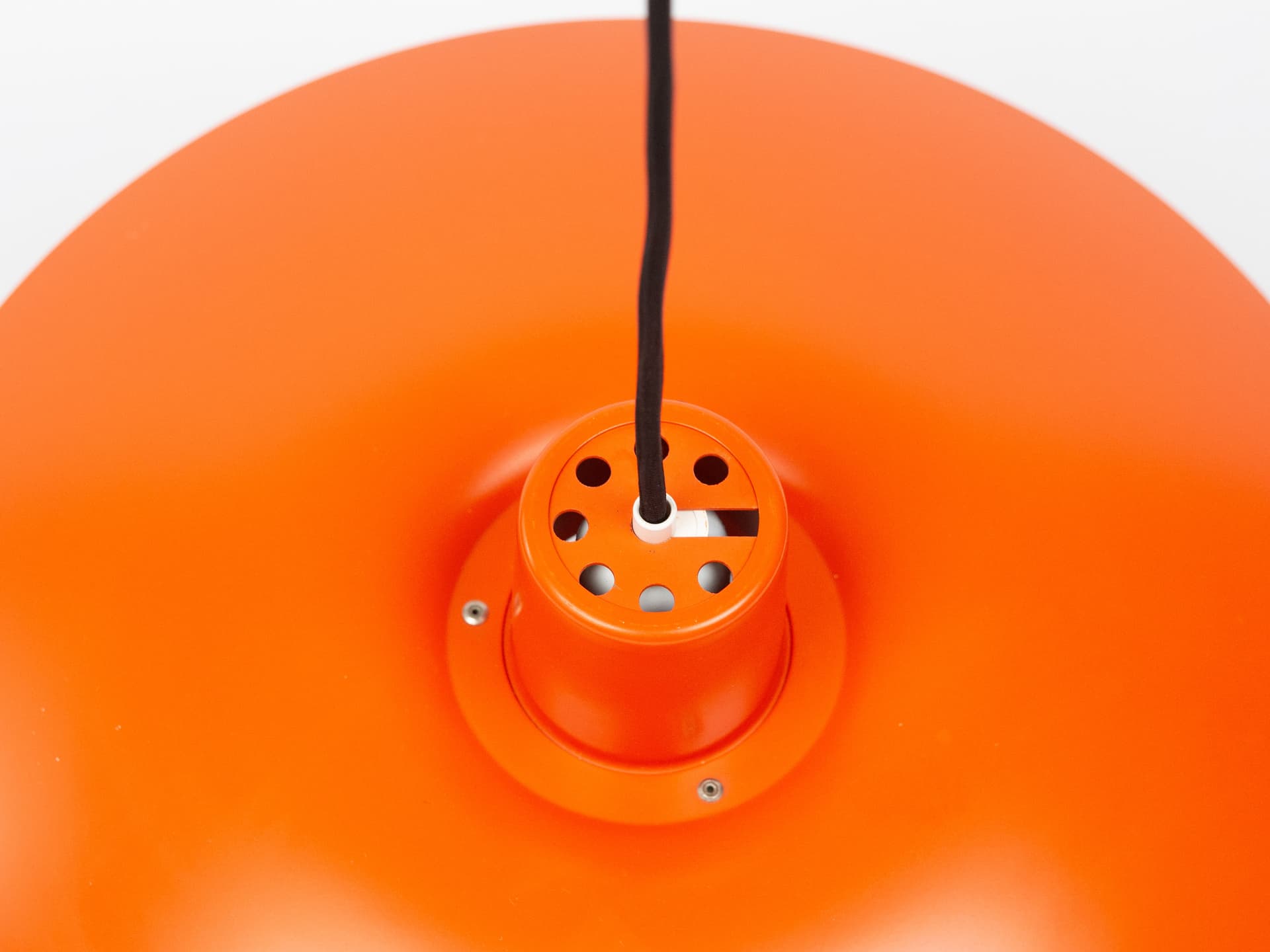 Pendant lamp PH 4/3, red orange, aluminum, by P. Henningsen, Louis Poulsen, Denmark, 1980s. - 291668