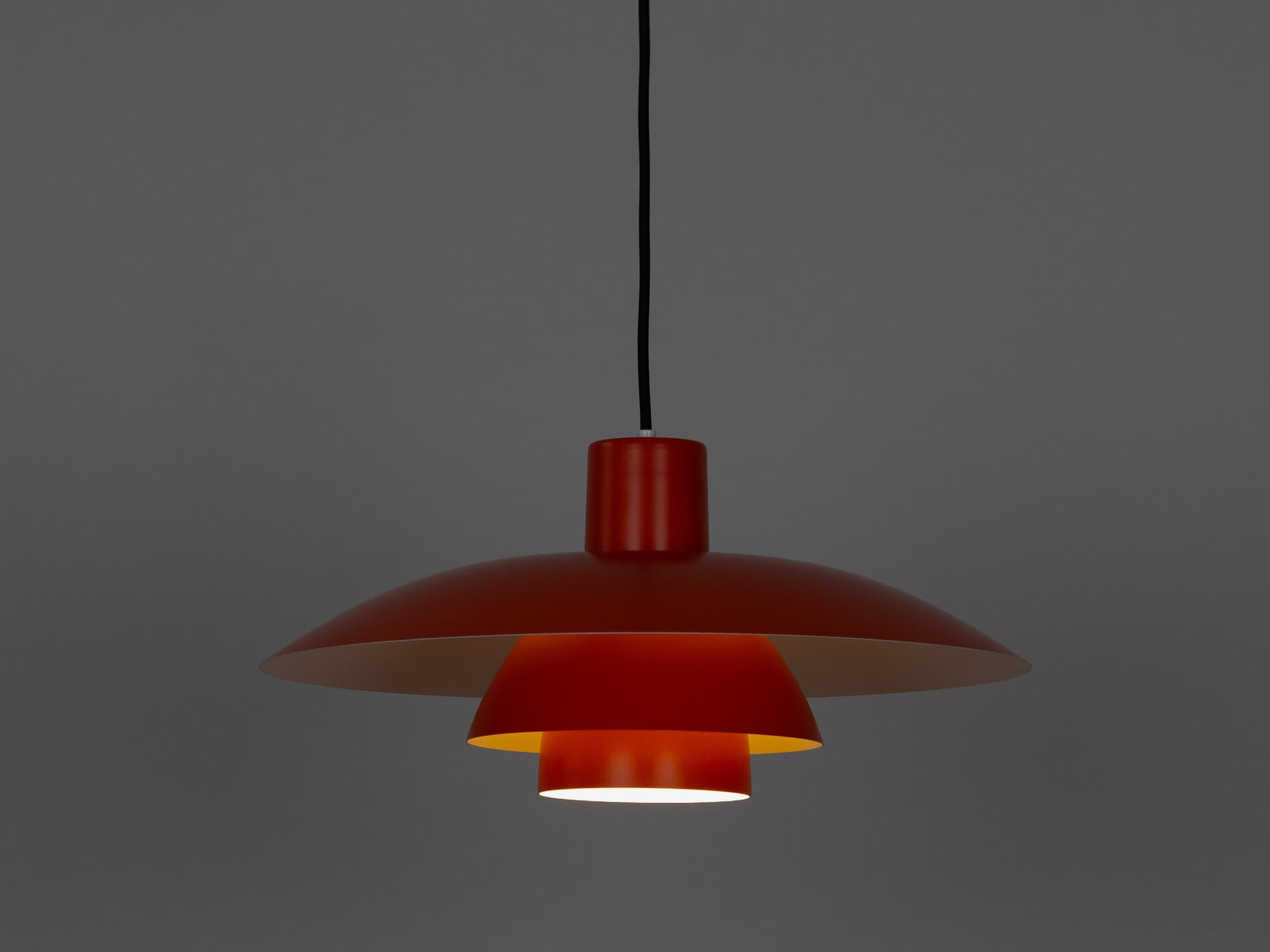 Pendant lamp PH 4/3, red orange, aluminum, by P. Henningsen, Louis Poulsen, Denmark, 1980s. - 291663