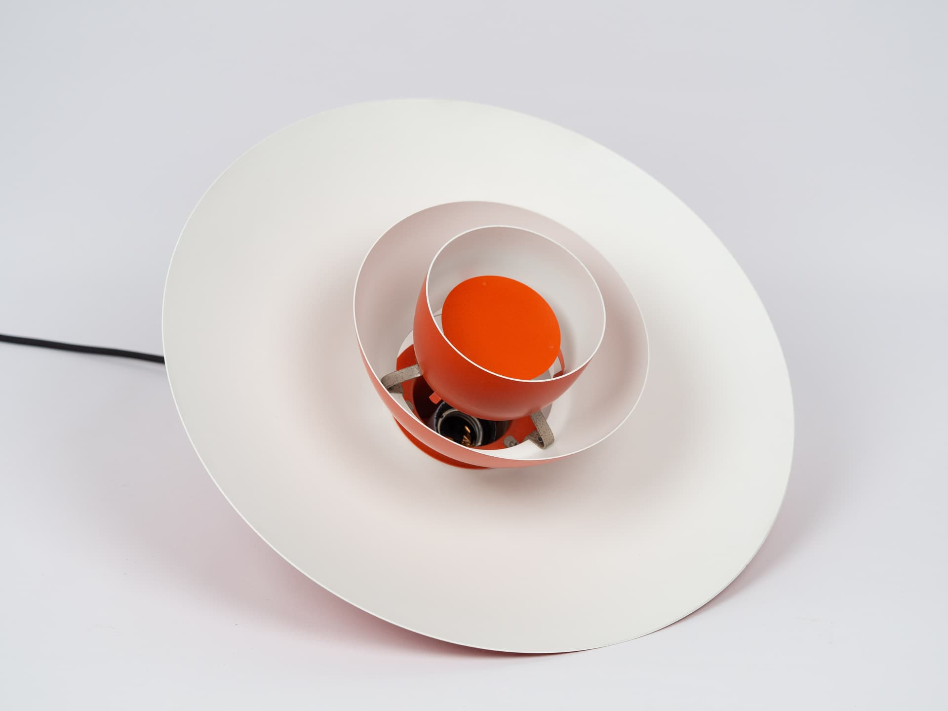 Pendant lamp PH 4/3, red orange, aluminum, by P. Henningsen, Louis Poulsen, Denmark, 1980s. - 291669