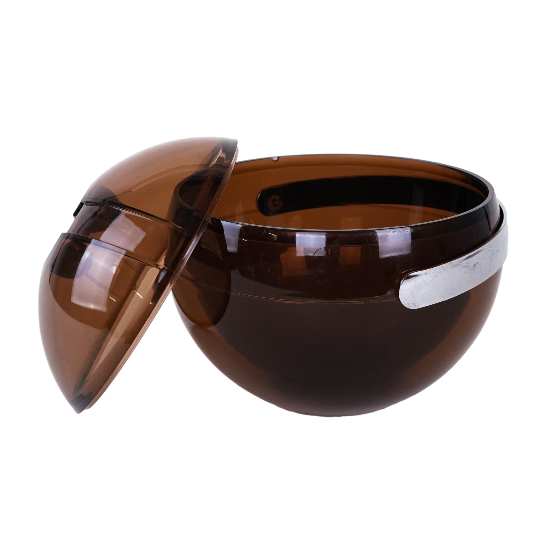 Ice bucket, Space Age, brown transparent acrylic, metal, Guzzini, Italy, 1970s.