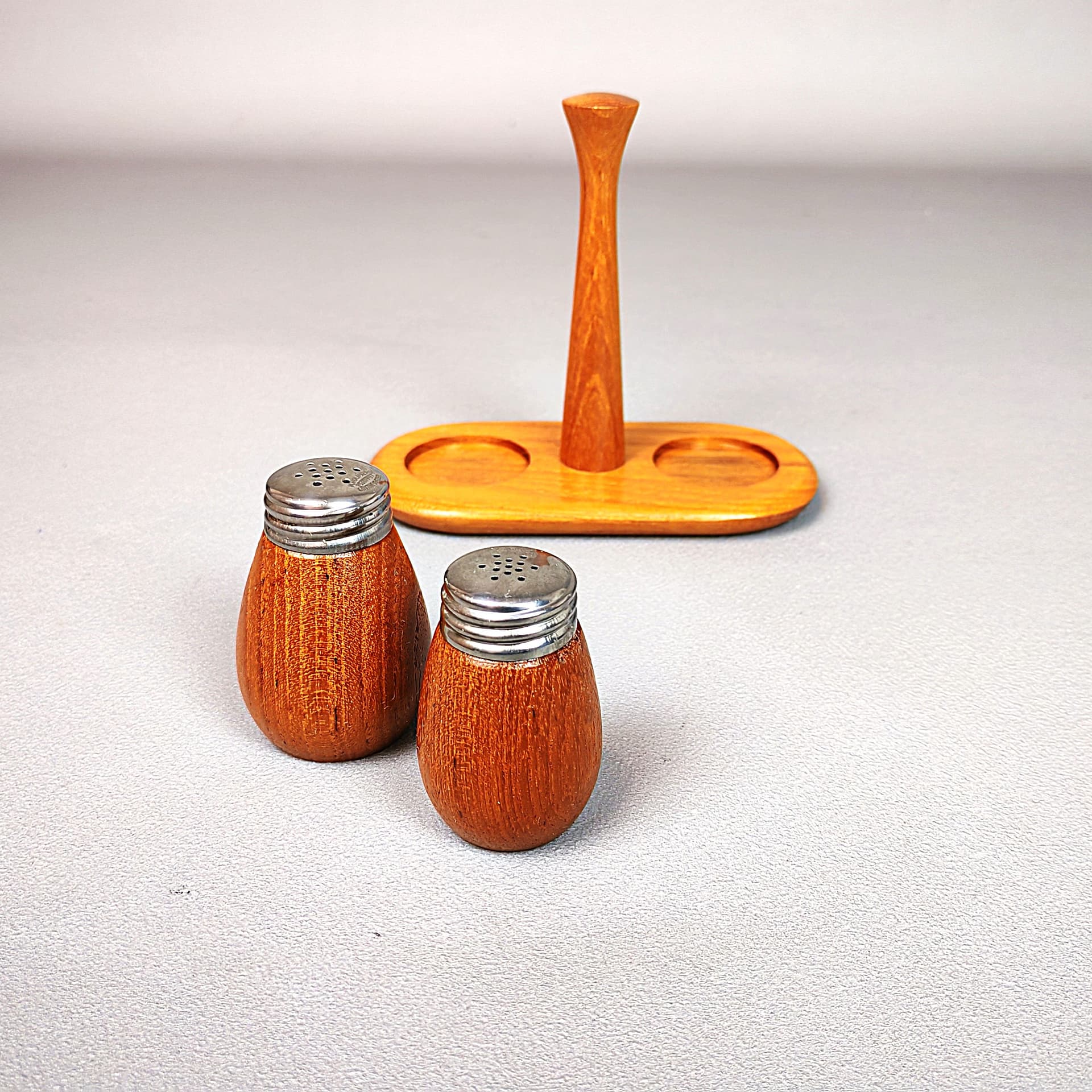 Spice set, brown teak, stainless steel, Sweden, 1950s. - 291733