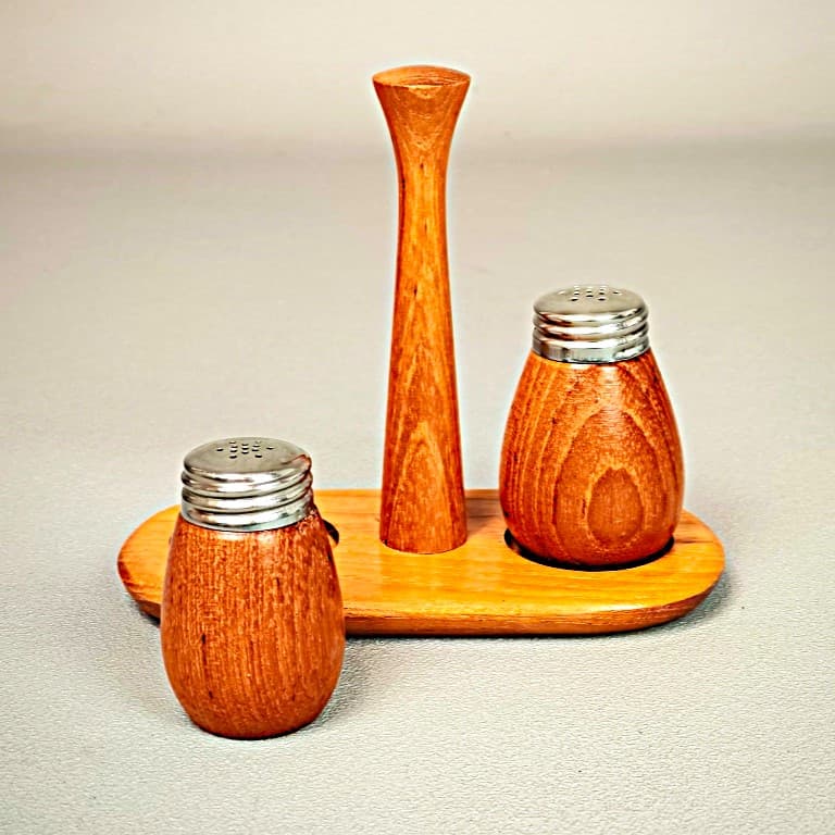 Spice set, brown teak, stainless steel, Sweden, 1950s. - 291739