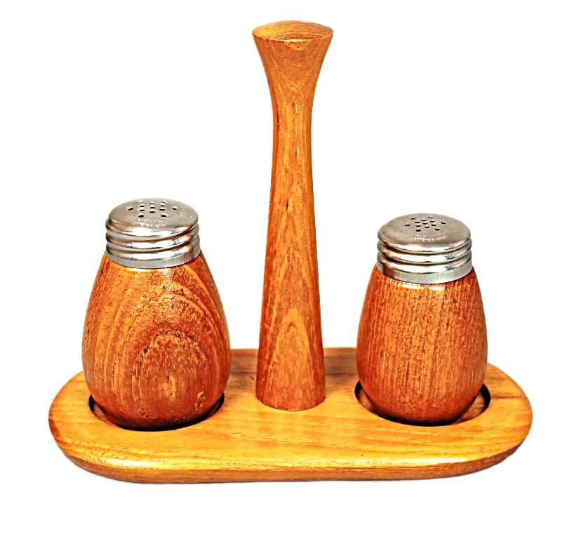 Spice set, brown teak, stainless steel, Sweden, 1950s.