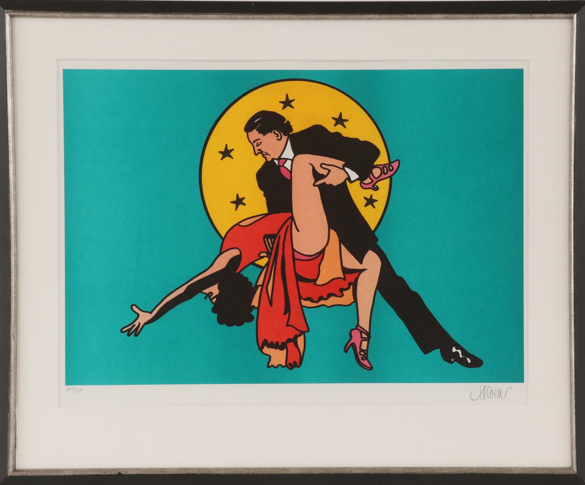 Litografia Tango dla dwojga, papier, szkło, art. P. Thoen, Norwegia