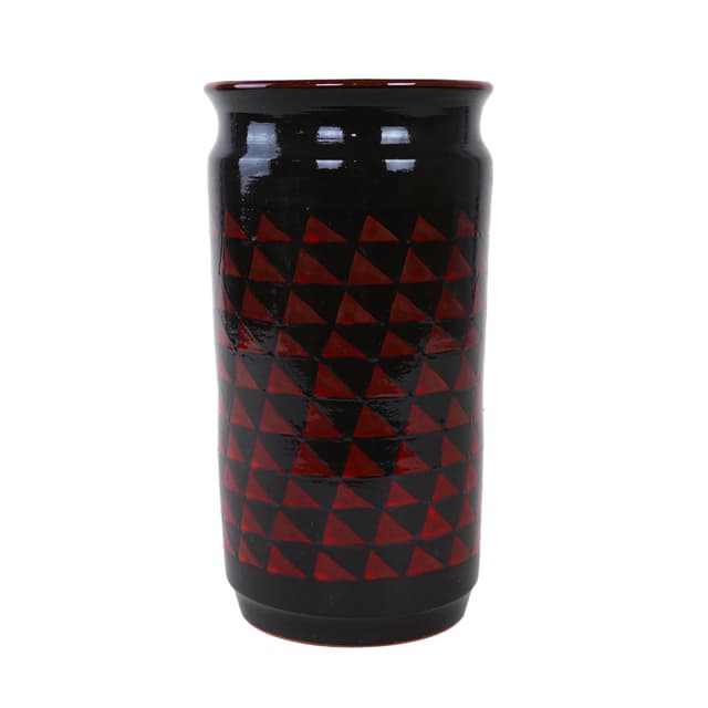 Wazon cylindryczny, czarny, ceramika czerwony, Niemcy, lata 60. - WYMIARY
