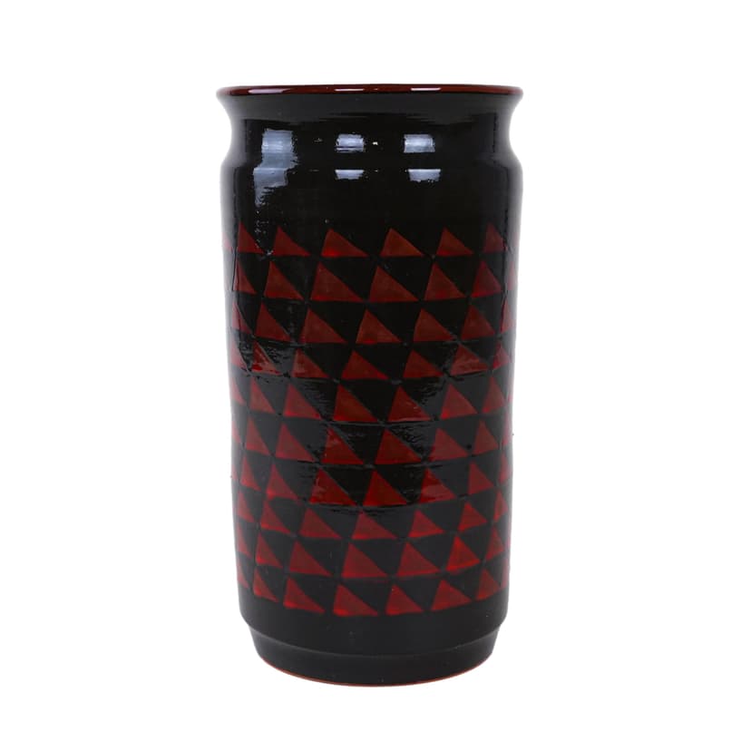 Wazon cylindryczny, czarny, ceramika czerwony, Niemcy, lata 60.