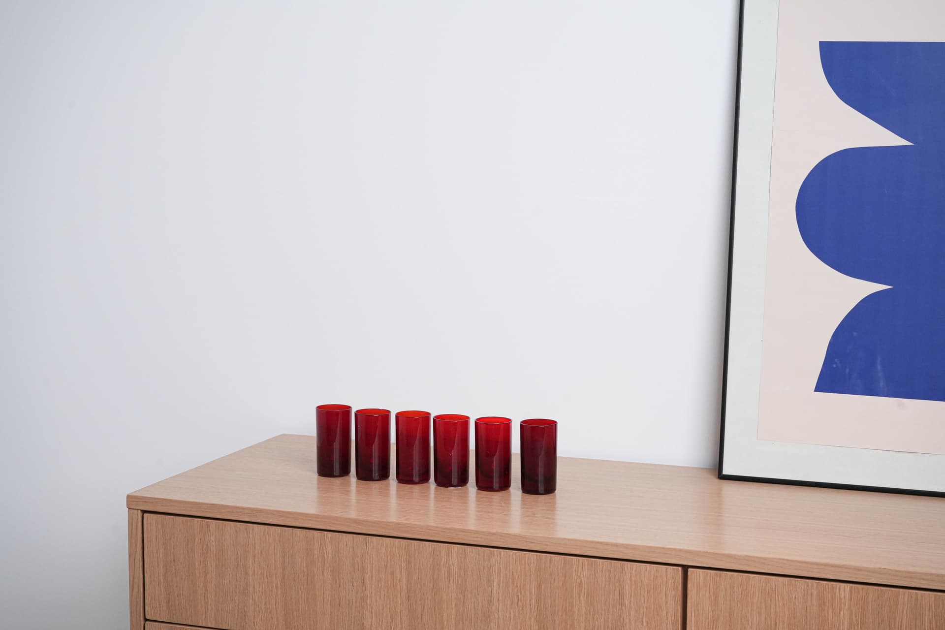 Set of six glasses, ruby, glass, Italy, 1970s. - 291775