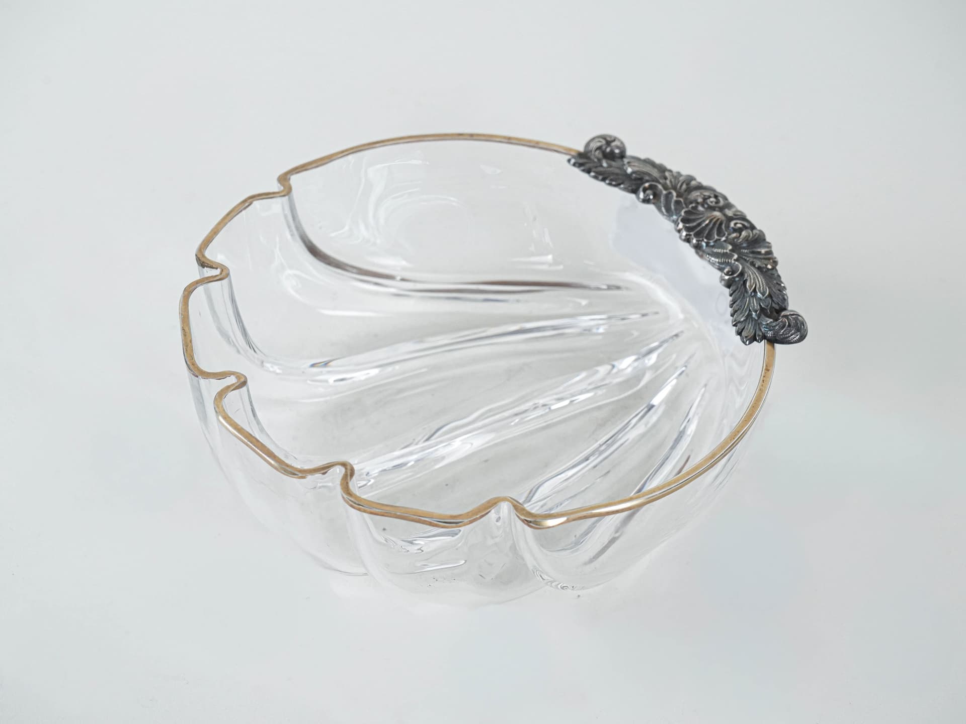 Miska dekoracyjna, szkło transparentne, złocenie, srebro, Włochy, lata 70. - 291803