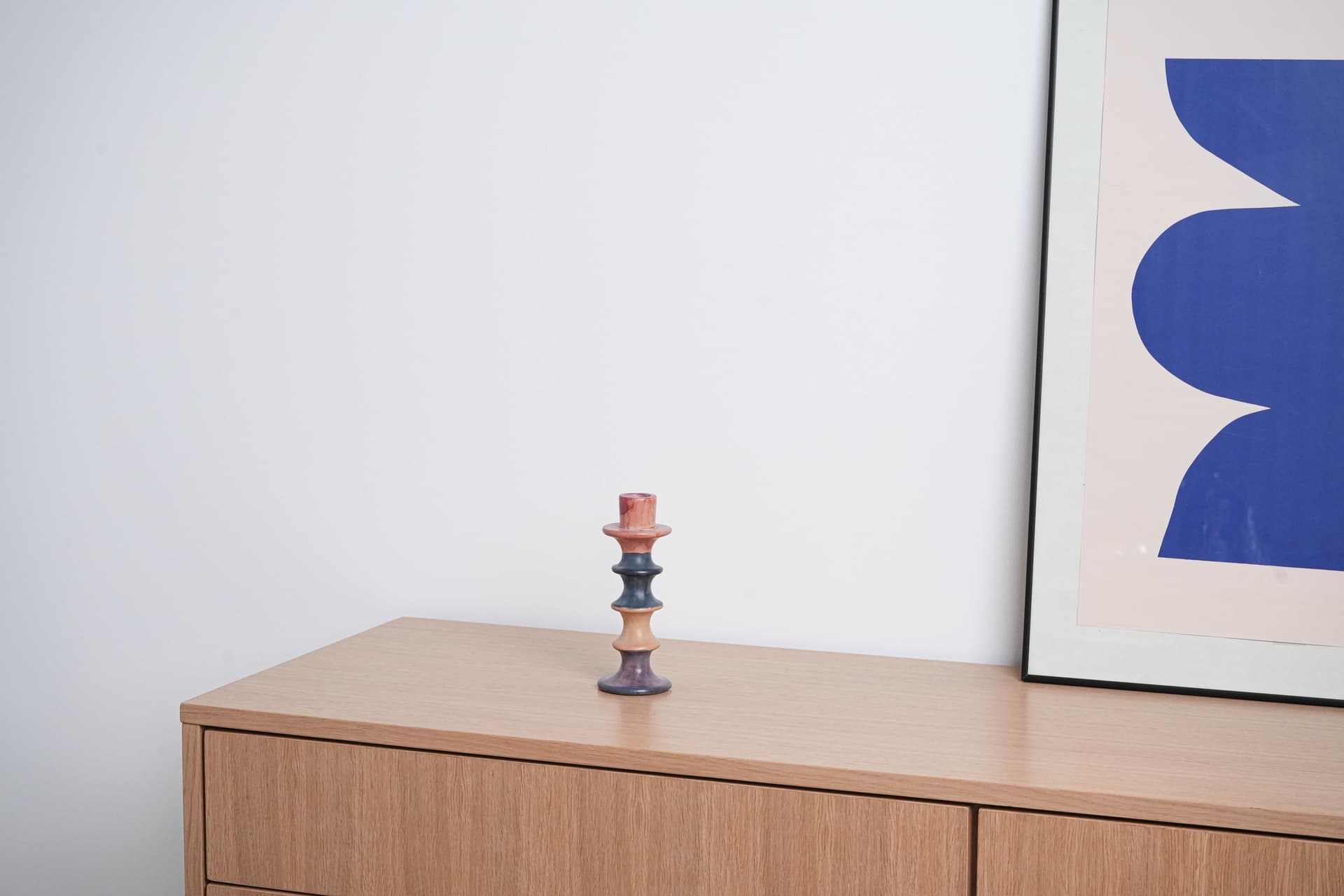 Świecznik, czerwień granat fiolet beż, ceramika, Włochy, lata 60. - 291812