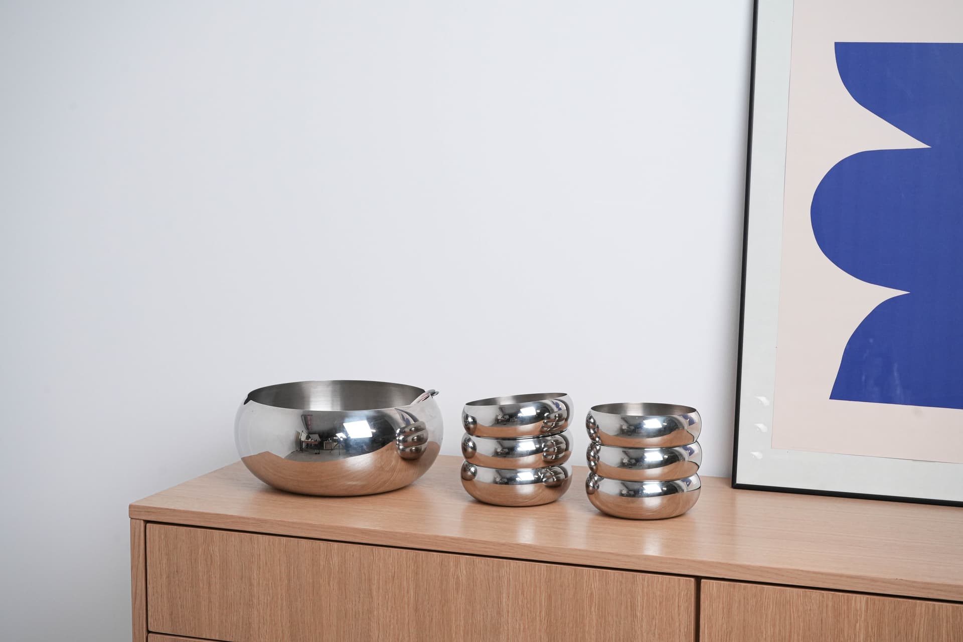 Set of bowls, silver stainless steel, Italy, 1980s. - 291841