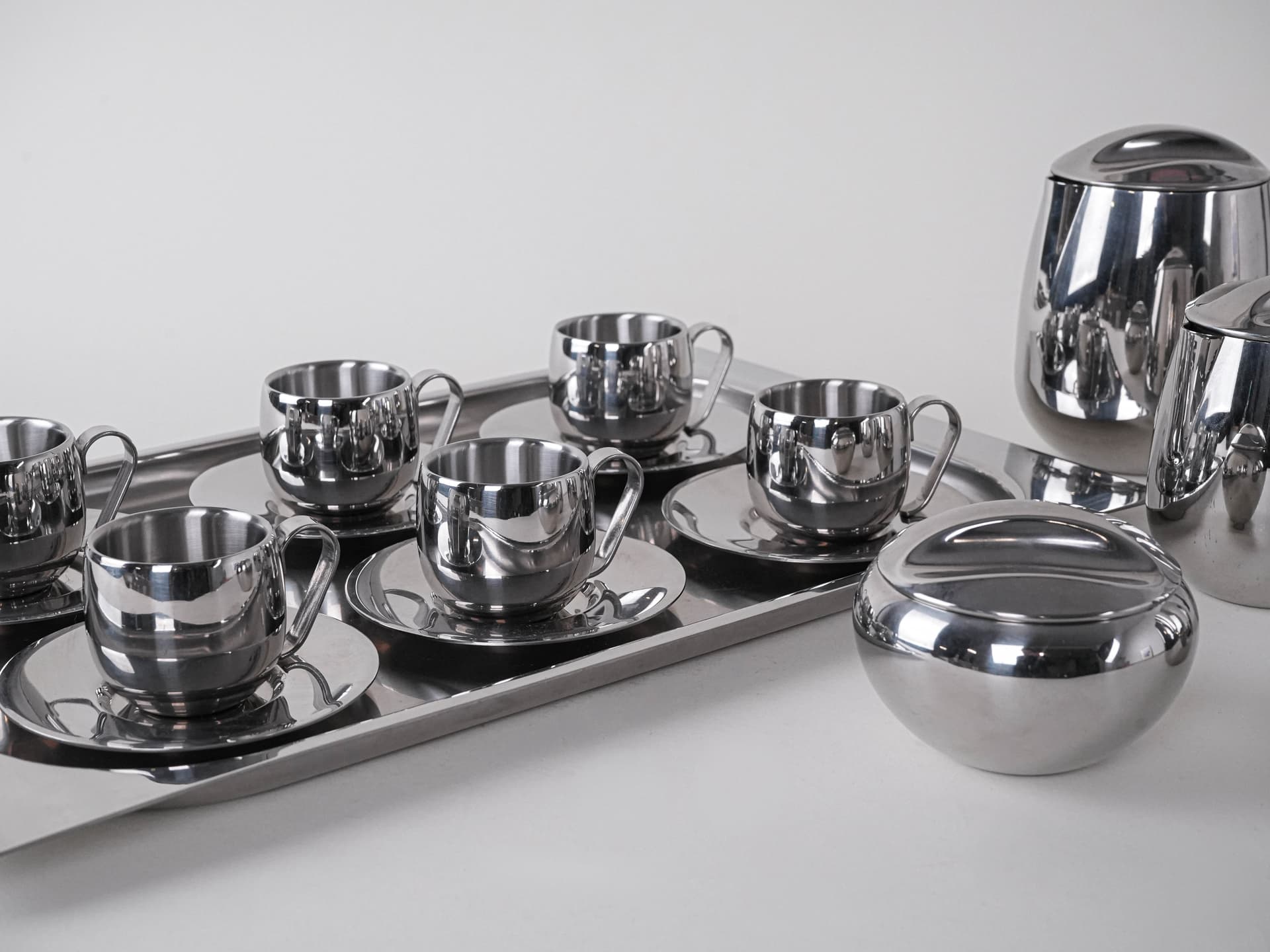 Zestaw do kawy i herbaty, srebrny, stal nierdzewna polerowana, Włochy, lata 80. - 291857