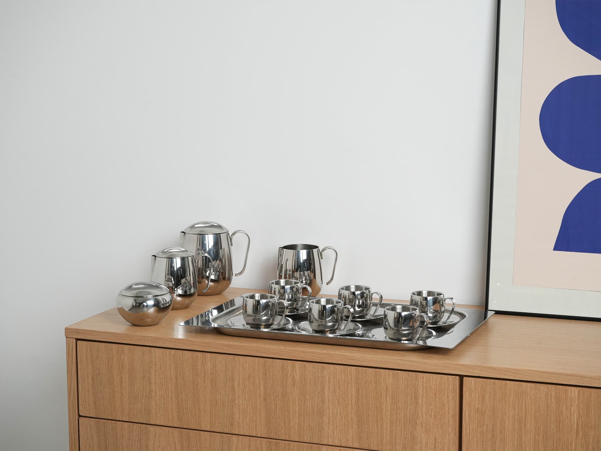 Zestaw do kawy i herbaty, srebrny, stal nierdzewna polerowana, Włochy, lata 80. - 291851