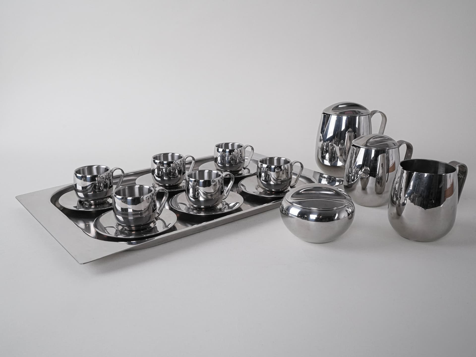 Zestaw do kawy i herbaty, srebrny, stal nierdzewna polerowana, Włochy, lata 80. - 291856
